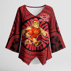 Gold Coast Suns Kimono Sleeve Blouse Indigenous Monochrome Dot Art Mascot Style