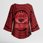 Gold Coast Suns Kimono Sleeve Blouse Indigenous Monochrome Dot Art Mascot Style
