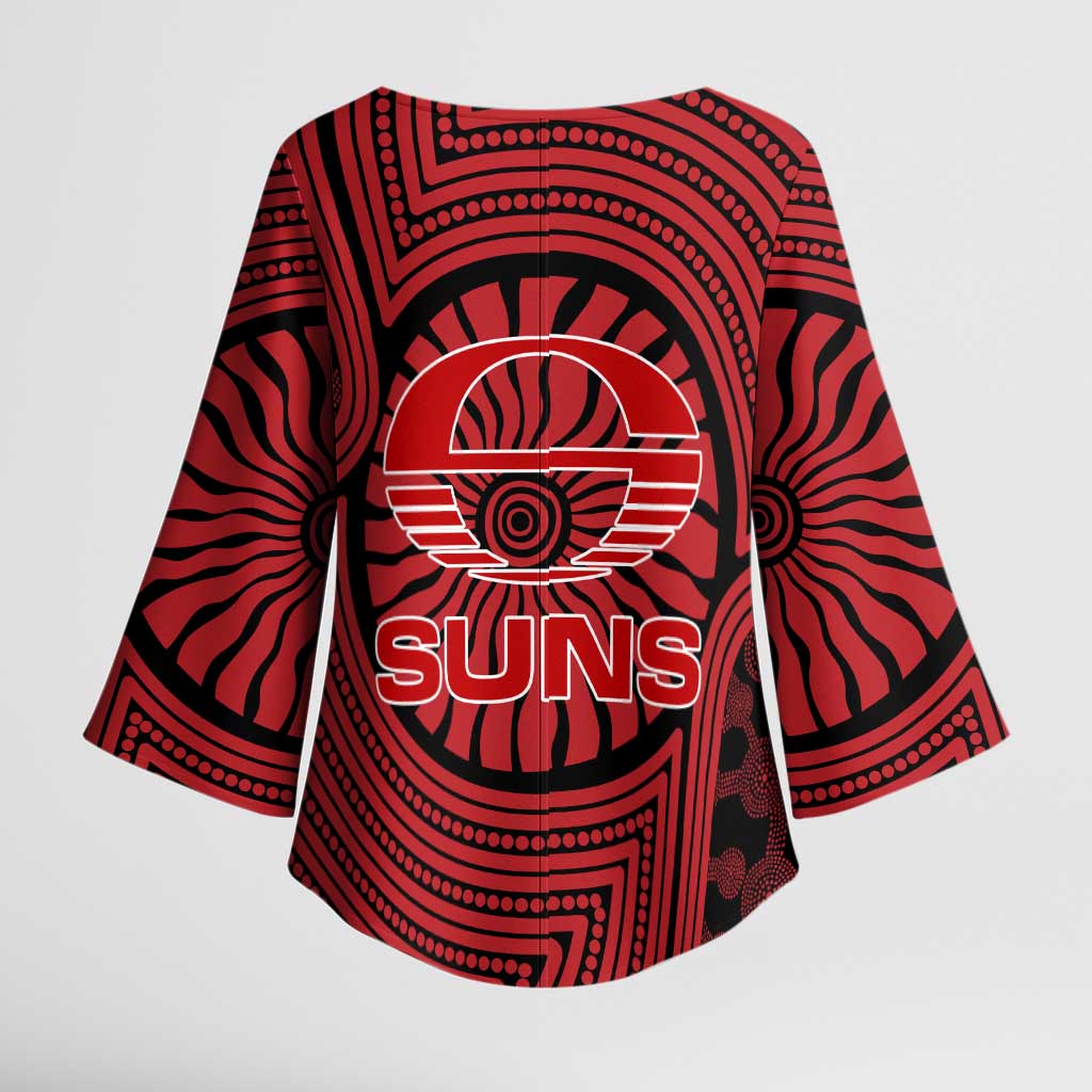 Gold Coast Suns Kimono Sleeve Blouse Indigenous Monochrome Dot Art Mascot Style