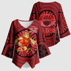 Gold Coast Suns Kimono Sleeve Blouse Indigenous Monochrome Dot Art Mascot Style