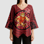 Gold Coast Suns Kimono Sleeve Blouse Indigenous Monochrome Dot Art Mascot Style