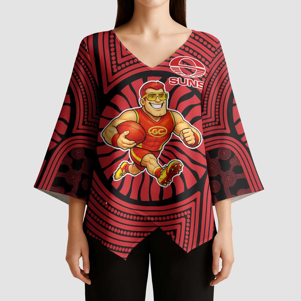 Gold Coast Suns Kimono Sleeve Blouse Indigenous Monochrome Dot Art Mascot Style