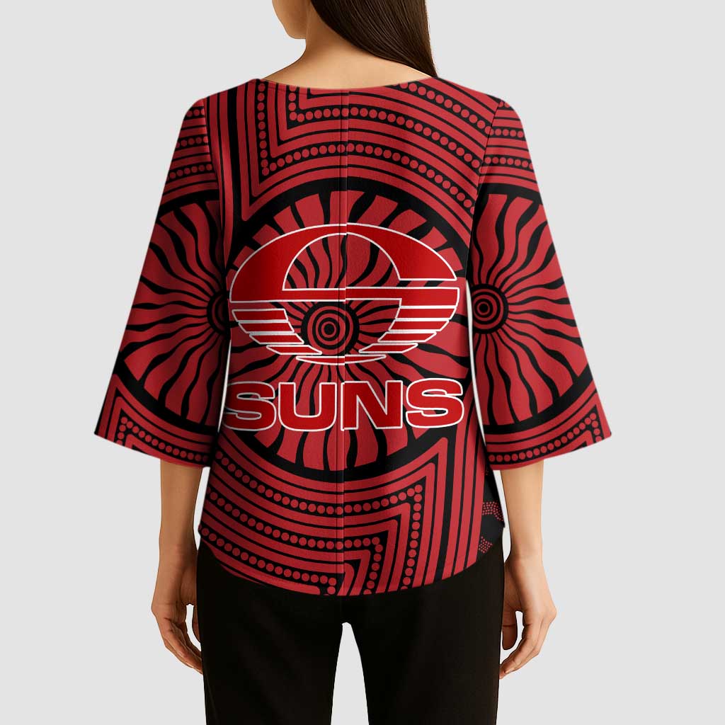 Gold Coast Suns Kimono Sleeve Blouse Indigenous Monochrome Dot Art Mascot Style