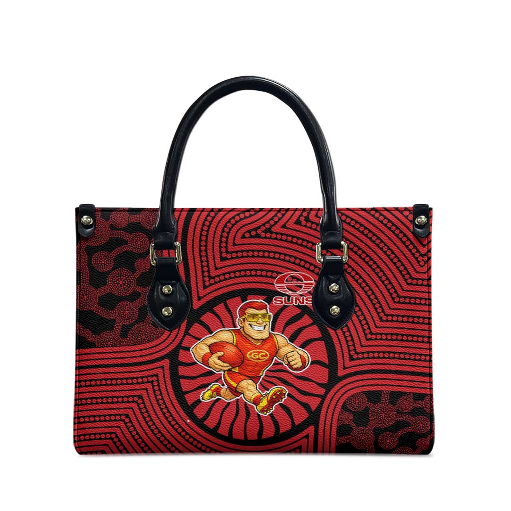 Gold Coast Suns Leather Bag Indigenous Monochrome Dot Art Mascot Style