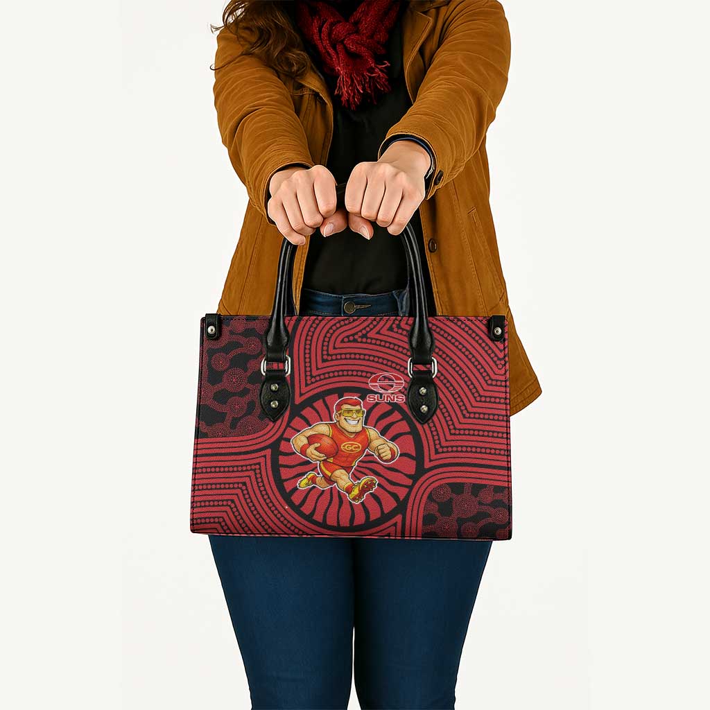 Gold Coast Suns Leather Bag Indigenous Monochrome Dot Art Mascot Style