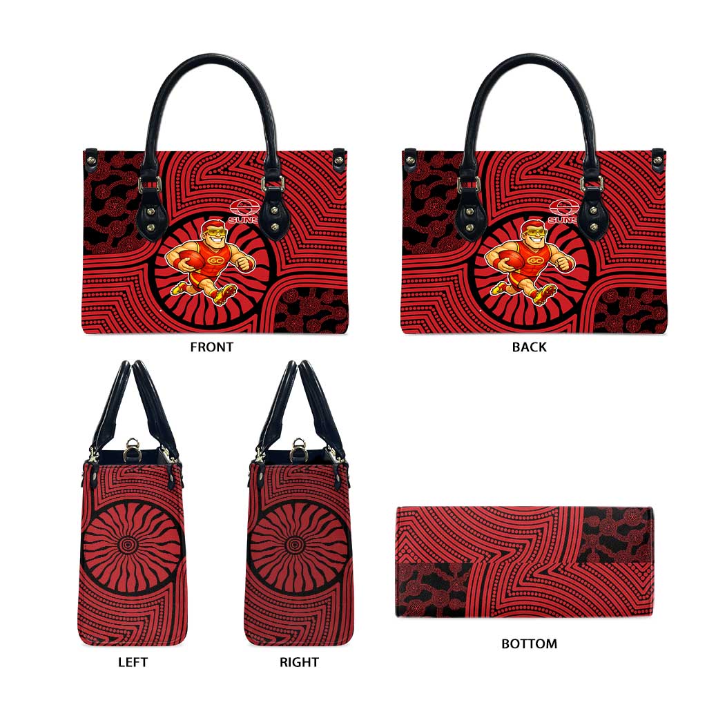 Gold Coast Suns Leather Bag Indigenous Monochrome Dot Art Mascot Style