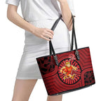 Gold Coast Suns Leather Tote Bag Indigenous Monochrome Dot Art Mascot Style
