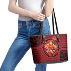 Gold Coast Suns Leather Tote Bag Indigenous Monochrome Dot Art Mascot Style