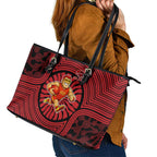 Gold Coast Suns Leather Tote Bag Indigenous Monochrome Dot Art Mascot Style