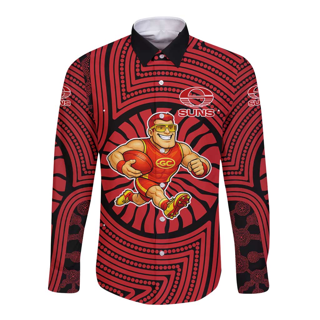 Gold Coast Suns Long Sleeve Button Shirt Indigenous Monochrome Dot Art Mascot Style