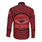 Gold Coast Suns Long Sleeve Button Shirt Indigenous Monochrome Dot Art Mascot Style