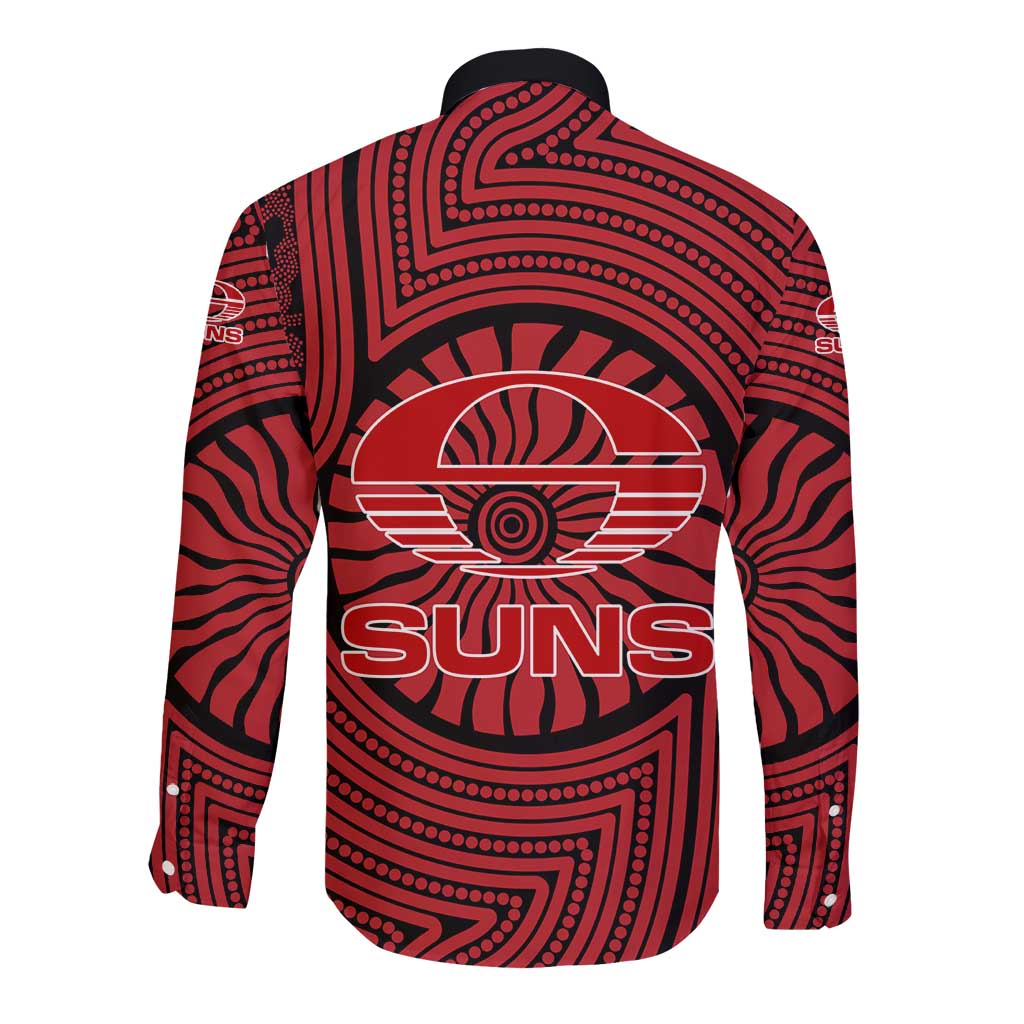 Gold Coast Suns Long Sleeve Button Shirt Indigenous Monochrome Dot Art Mascot Style