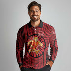 Gold Coast Suns Long Sleeve Polo Shirt Indigenous Monochrome Dot Art Mascot Style