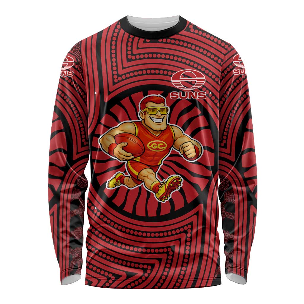 Gold Coast Suns Long Sleeve Shirt Indigenous Monochrome Dot Art Mascot Style