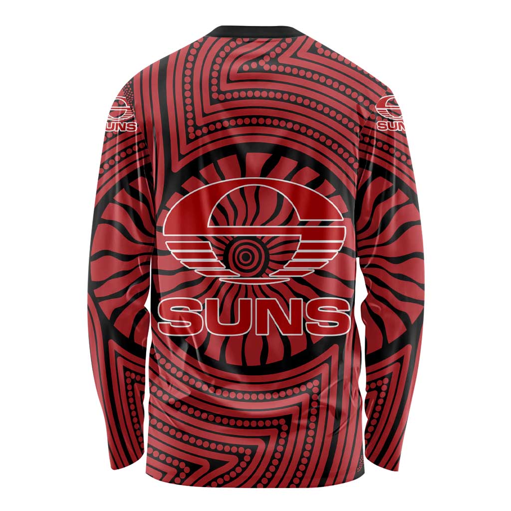 Gold Coast Suns Long Sleeve Shirt Indigenous Monochrome Dot Art Mascot Style