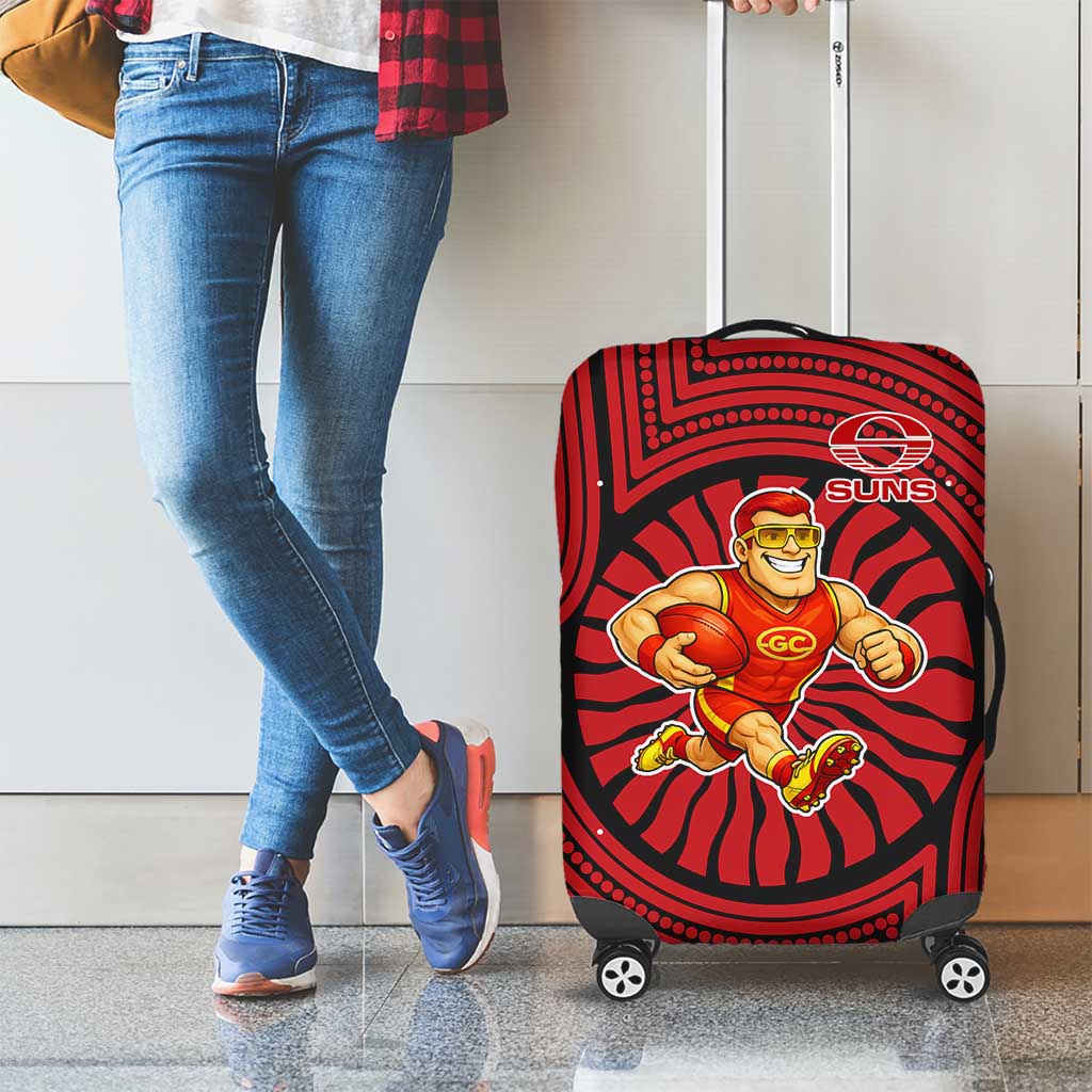 Gold Coast Suns Luggage Cover Indigenous Monochrome Dot Art Mascot Style
