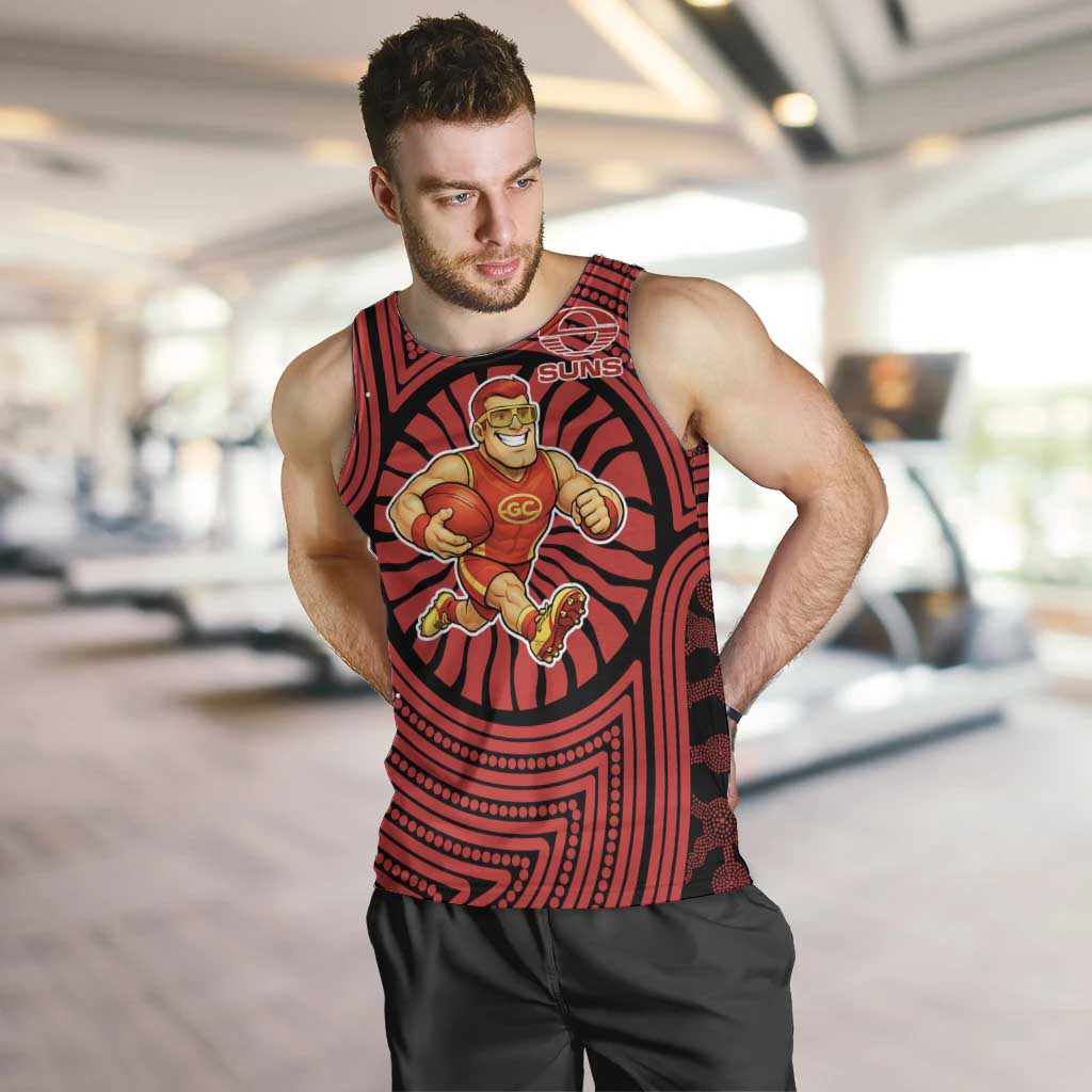 Gold Coast Suns Men Tank Top Indigenous Monochrome Dot Art Mascot Style