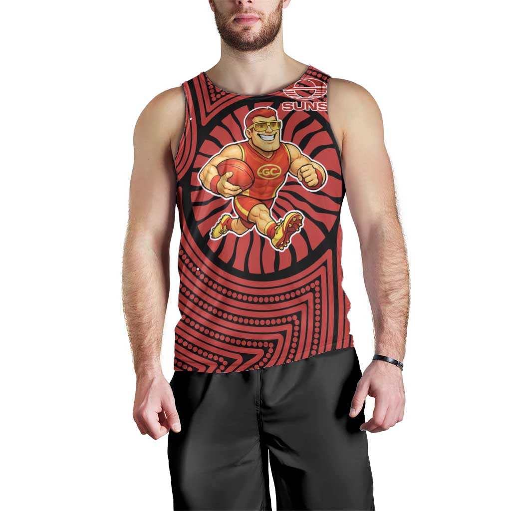 Gold Coast Suns Men Tank Top Indigenous Monochrome Dot Art Mascot Style