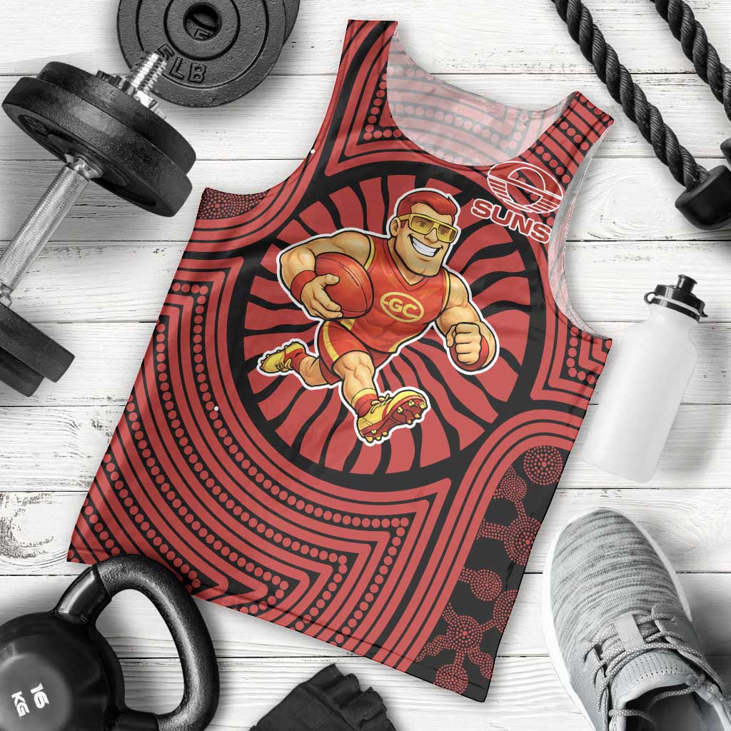 Gold Coast Suns Men Tank Top Indigenous Monochrome Dot Art Mascot Style