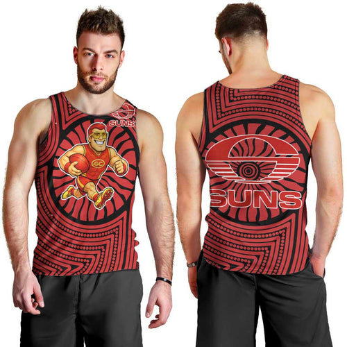 Gold Coast Suns Men Tank Top Indigenous Monochrome Dot Art Mascot Style