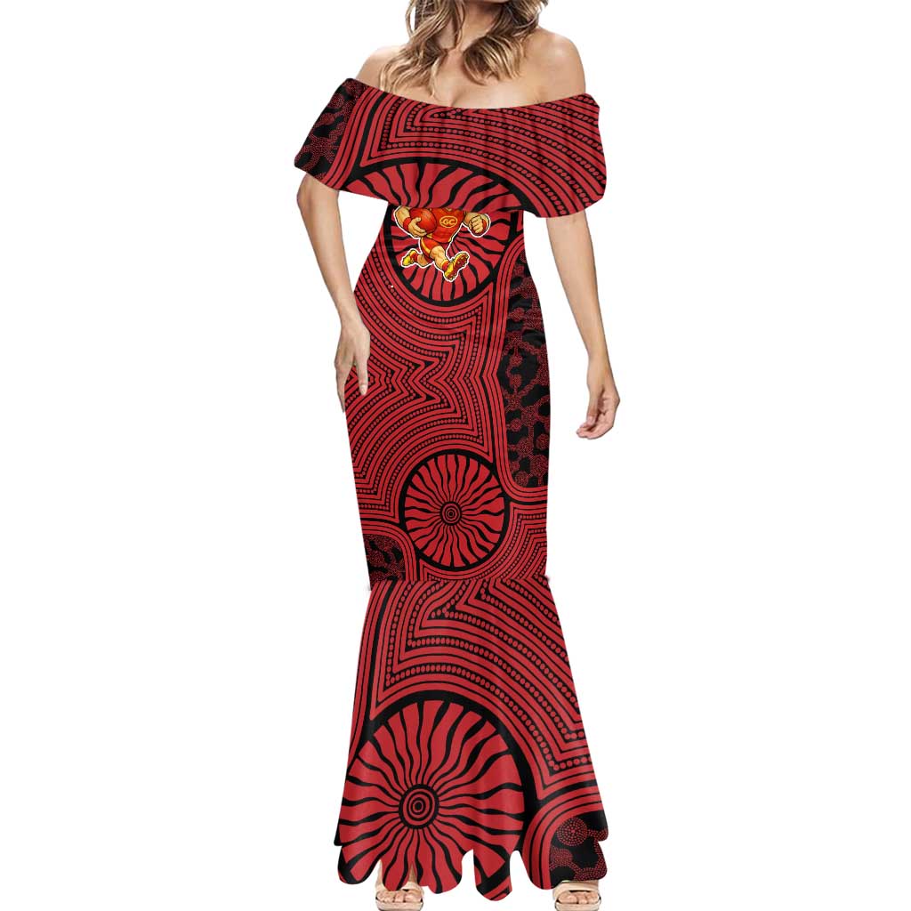Gold Coast Suns Mermaid Dress Indigenous Monochrome Dot Art Mascot Style