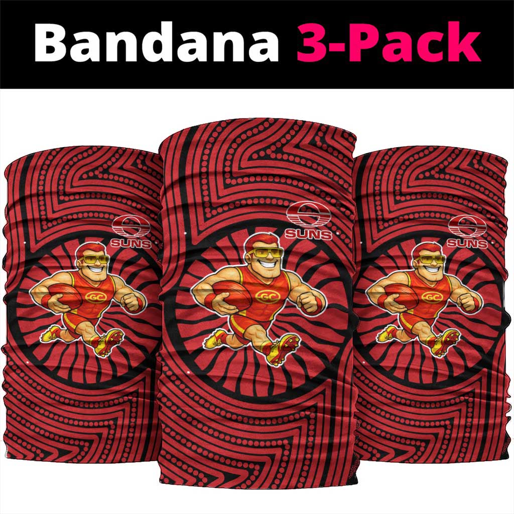 Gold Coast Suns Neck Gaiter Indigenous Monochrome Dot Art Mascot Style