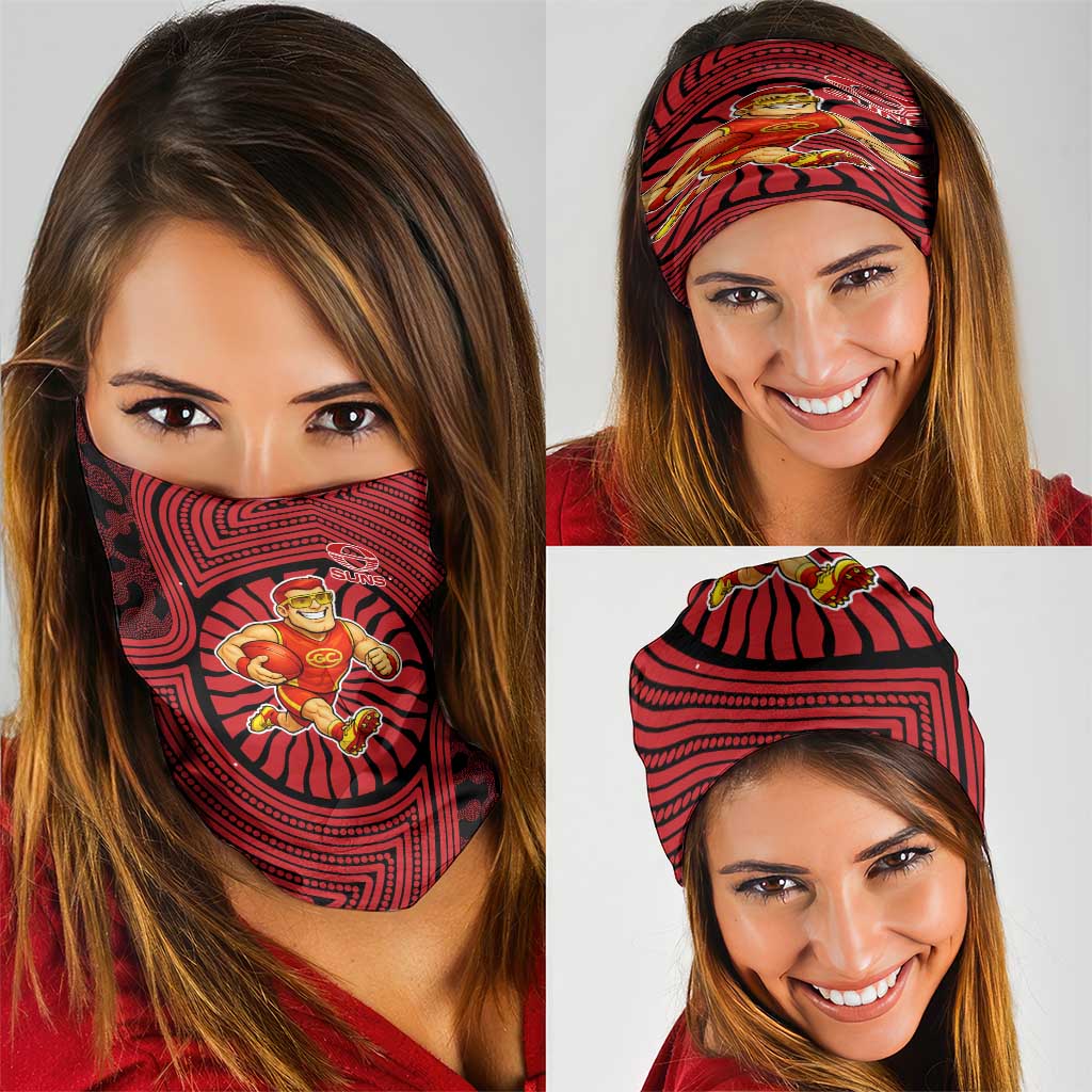 Gold Coast Suns Neck Gaiter Indigenous Monochrome Dot Art Mascot Style