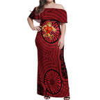 Gold Coast Suns Off Shoulder Maxi Dress Indigenous Monochrome Dot Art Mascot Style