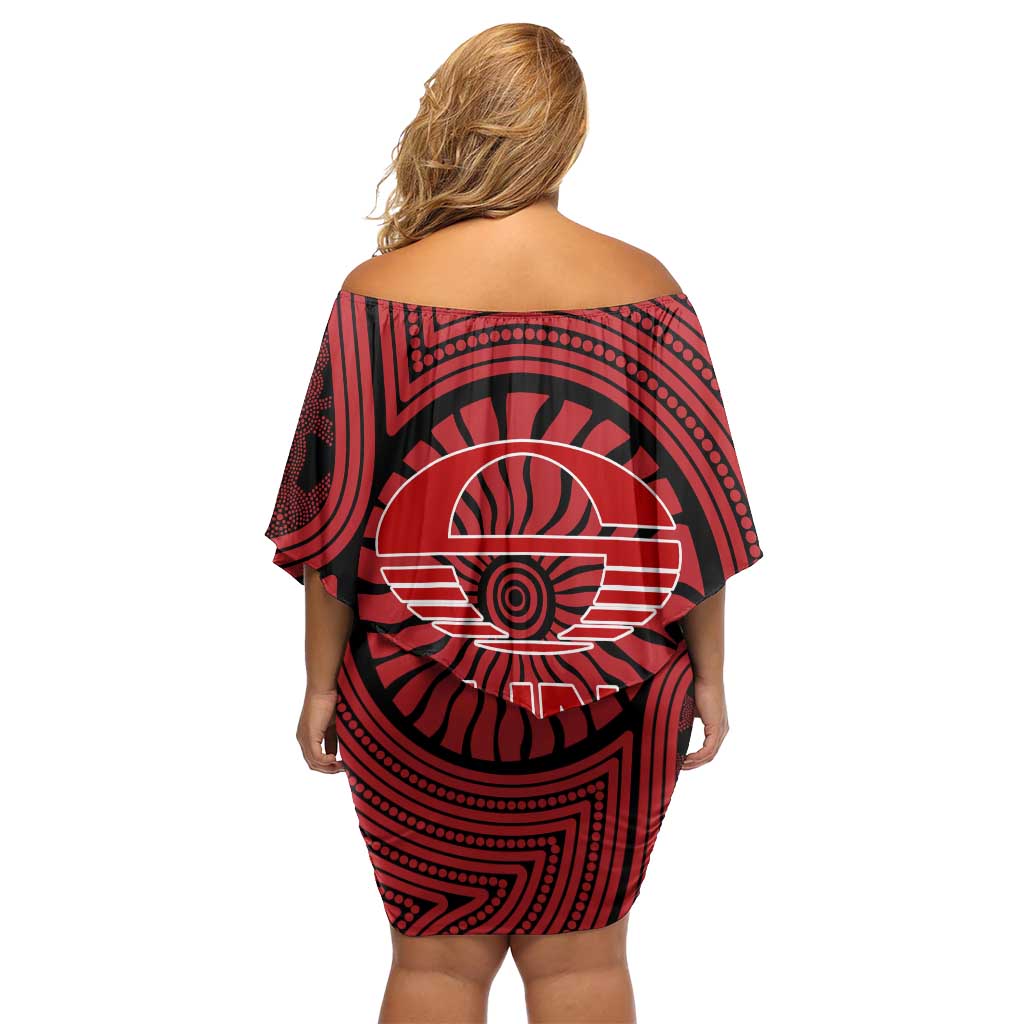 Gold Coast Suns Off Shoulder Short Dress Indigenous Monochrome Dot Art Mascot Style