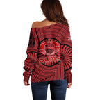 Gold Coast Suns Off Shoulder Sweater Indigenous Monochrome Dot Art Mascot Style