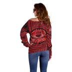 Gold Coast Suns Off Shoulder Sweater Indigenous Monochrome Dot Art Mascot Style