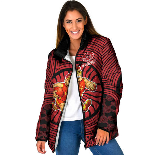 Gold Coast Suns Padded Jacket Indigenous Monochrome Dot Art Mascot Style