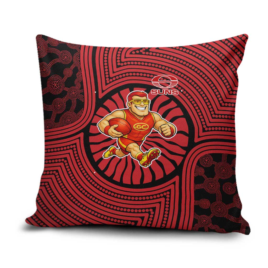 Gold Coast Suns Pillow Cover Indigenous Monochrome Dot Art Mascot Style