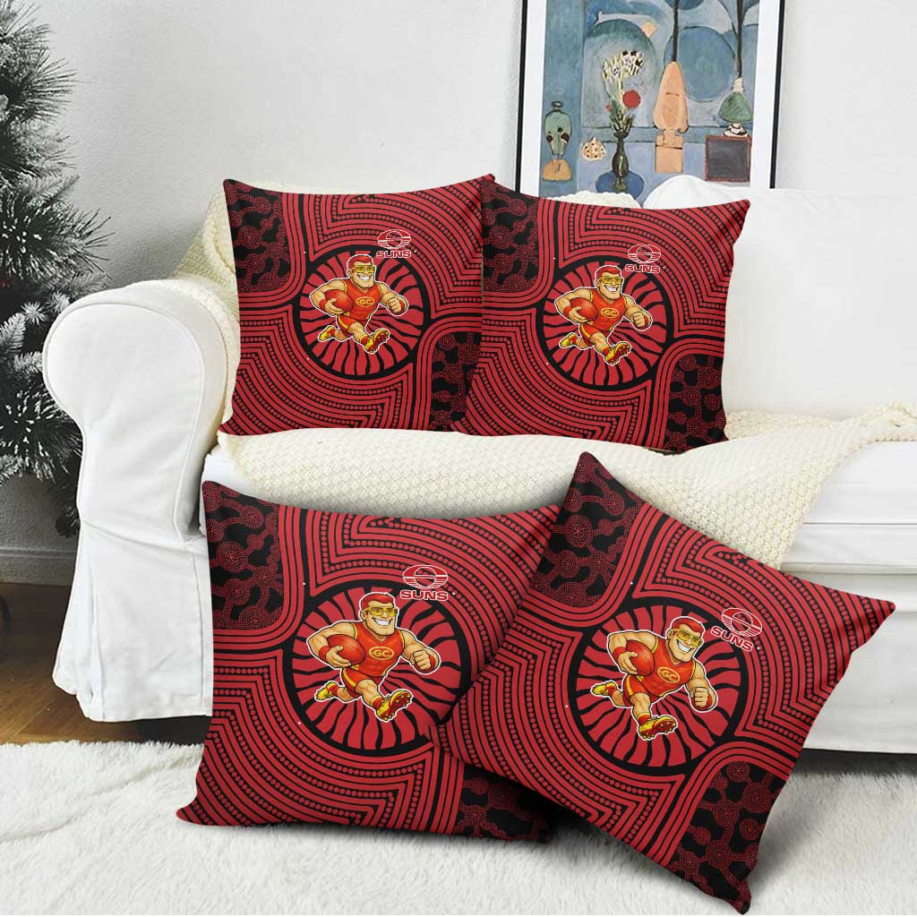 Gold Coast Suns Pillow Cover Indigenous Monochrome Dot Art Mascot Style