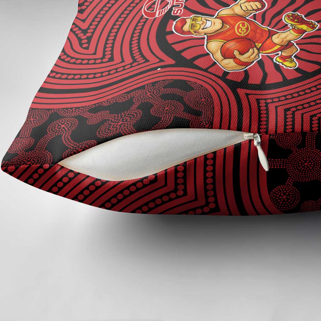 Gold Coast Suns Pillow Cover Indigenous Monochrome Dot Art Mascot Style