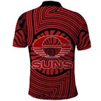 Gold Coast Suns Polo Shirt Indigenous Monochrome Dot Art Mascot Style