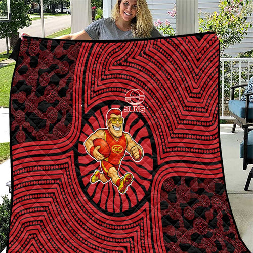 Gold Coast Suns Quilt Indigenous Monochrome Dot Art Mascot Style