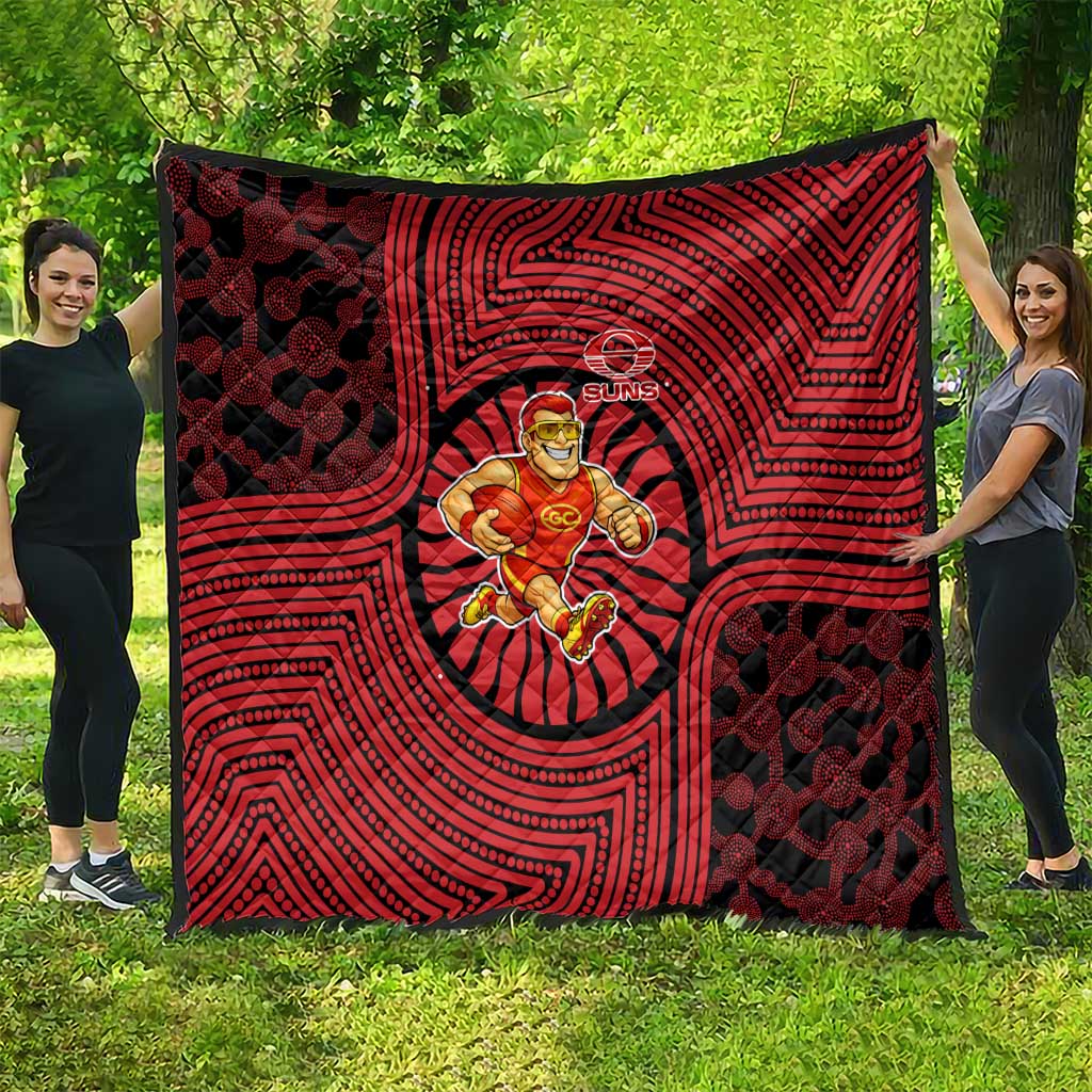 Gold Coast Suns Quilt Indigenous Monochrome Dot Art Mascot Style