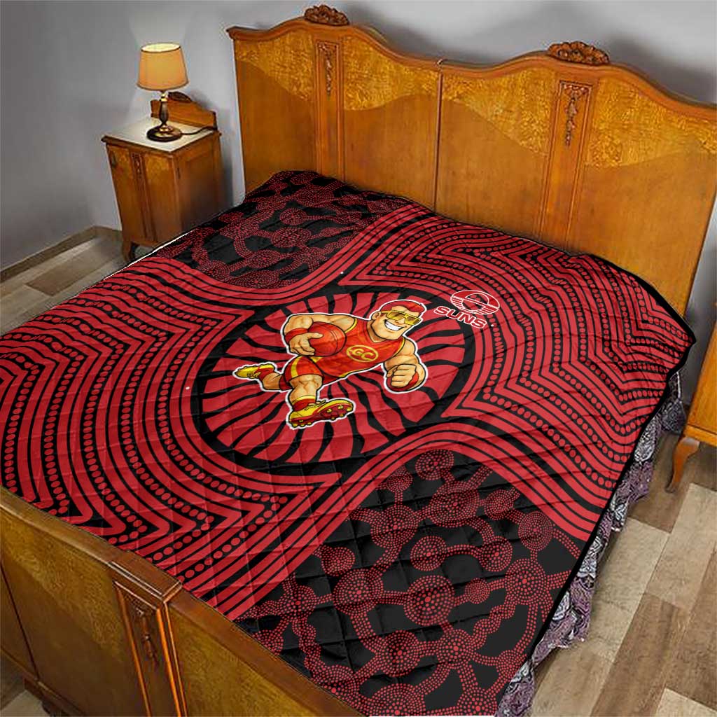 Gold Coast Suns Quilt Indigenous Monochrome Dot Art Mascot Style