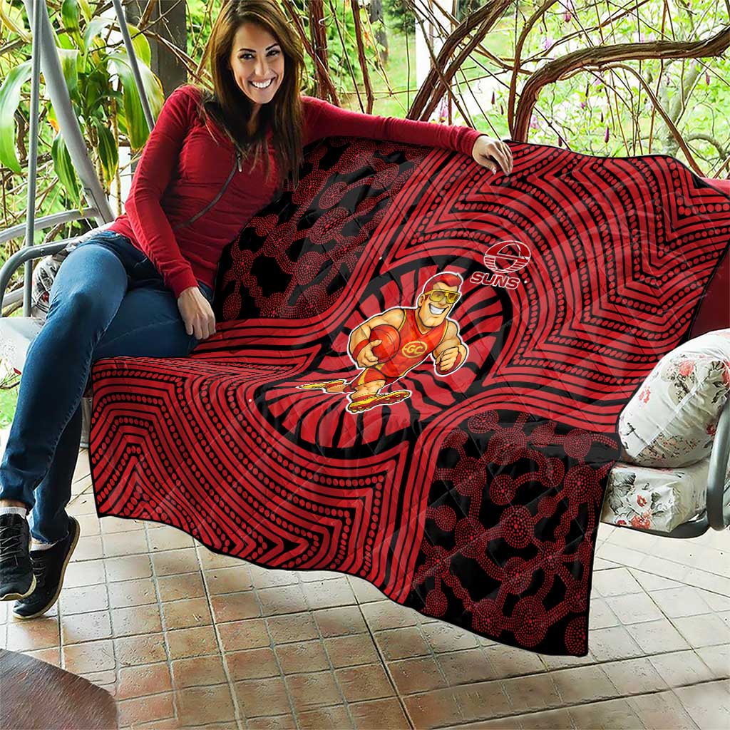 Gold Coast Suns Quilt Indigenous Monochrome Dot Art Mascot Style