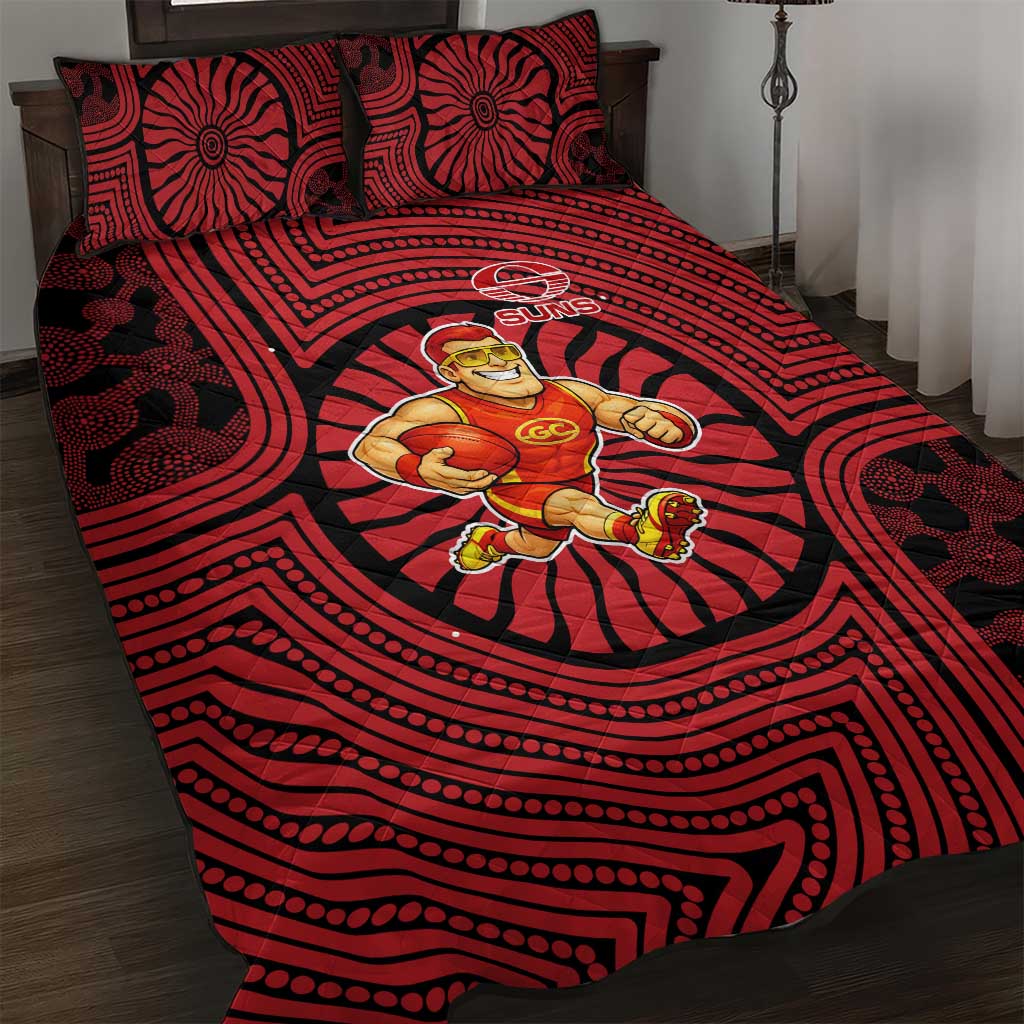 Gold Coast Suns Quilt Bed Set Indigenous Monochrome Dot Art Mascot Style