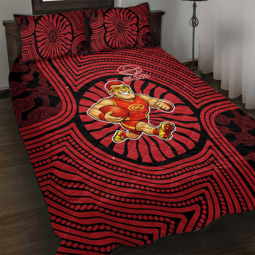 Gold Coast Suns Quilt Bed Set Indigenous Monochrome Dot Art Mascot Style