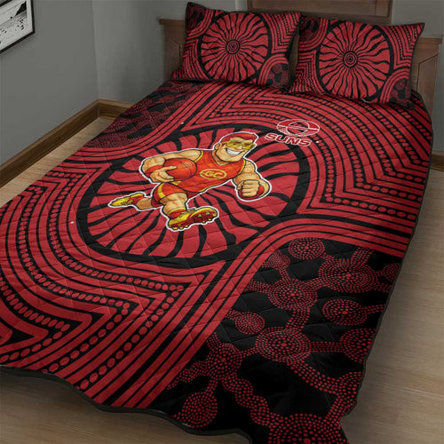 Gold Coast Suns Quilt Bed Set Indigenous Monochrome Dot Art Mascot Style