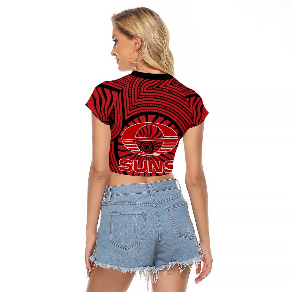 Gold Coast Suns Raglan Cropped T Shirt Indigenous Monochrome Dot Art Mascot Style