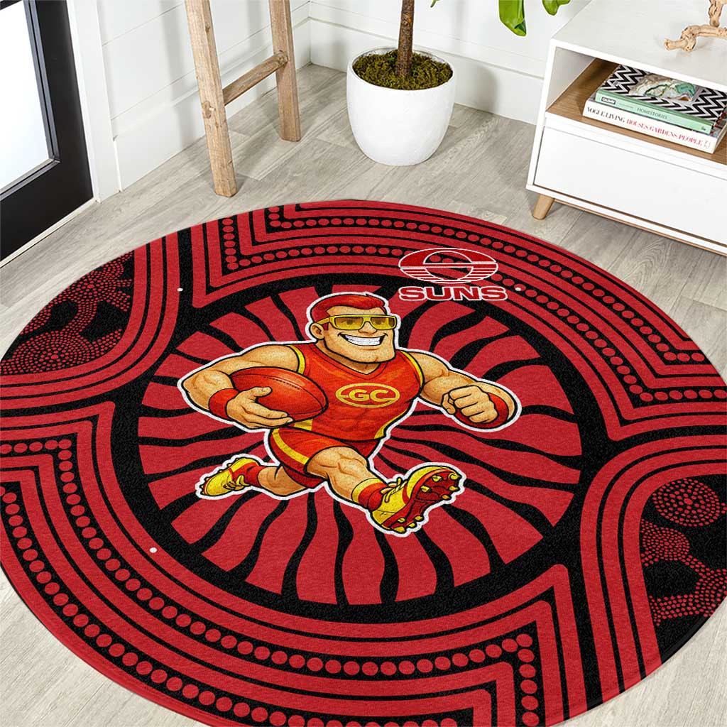 Gold Coast Suns Round Carpet Indigenous Monochrome Dot Art Mascot Style