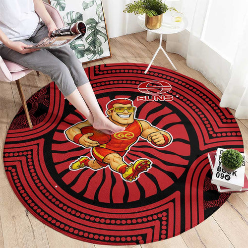Gold Coast Suns Round Carpet Indigenous Monochrome Dot Art Mascot Style