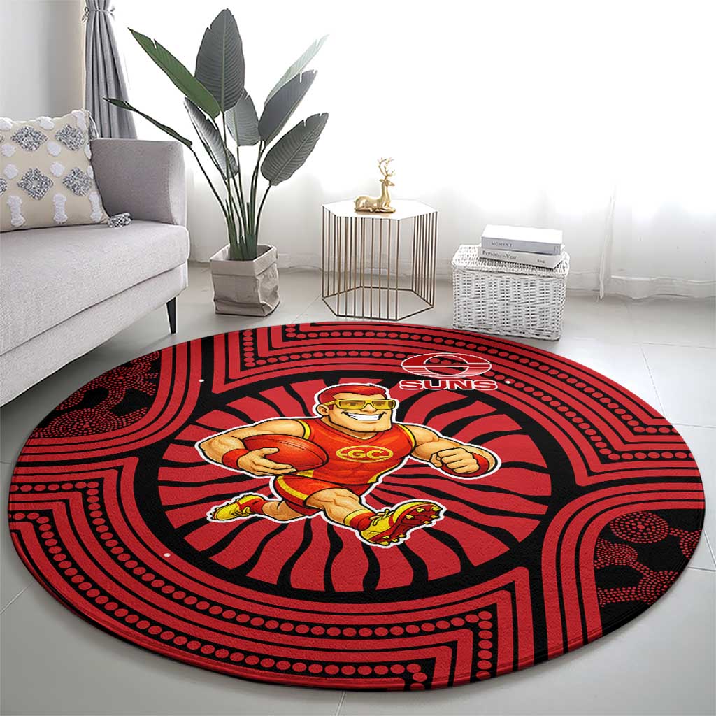 Gold Coast Suns Round Carpet Indigenous Monochrome Dot Art Mascot Style