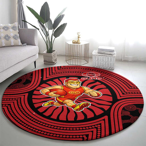 Gold Coast Suns Round Carpet Indigenous Monochrome Dot Art Mascot Style