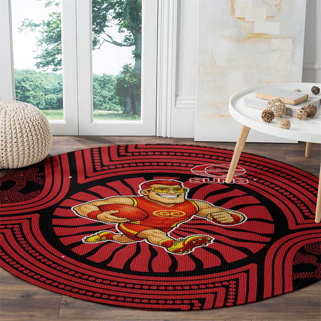 Gold Coast Suns Round Carpet Indigenous Monochrome Dot Art Mascot Style