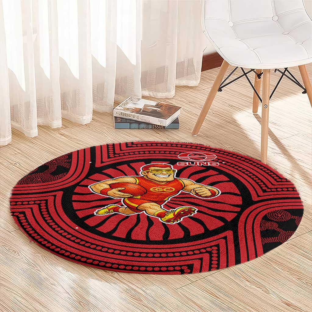 Gold Coast Suns Round Carpet Indigenous Monochrome Dot Art Mascot Style